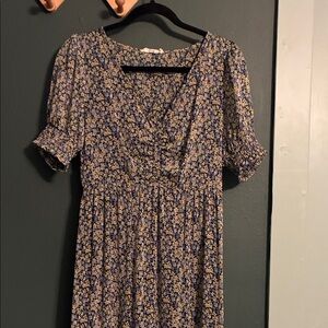 Lush Blue and Cream Floral Midi Dress